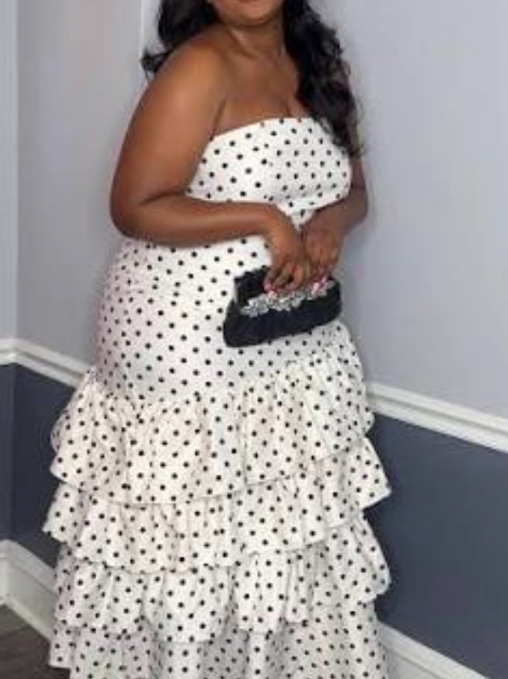 Eloquii White Strapless Polka Dot Tiered Maxi Dress